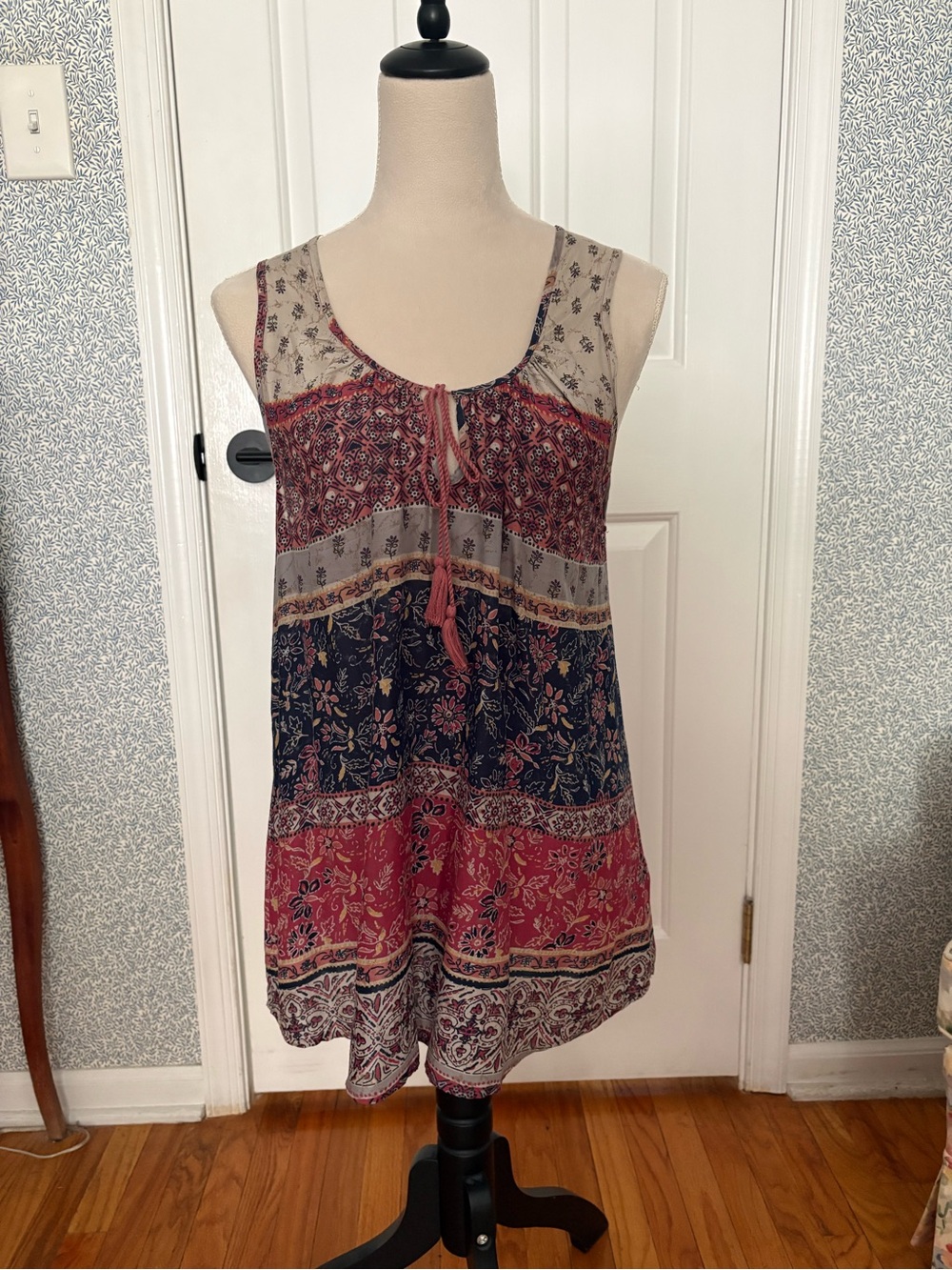 beachlunchlounge Pink Navy Floral Patchwork Sleeveless Camisole
